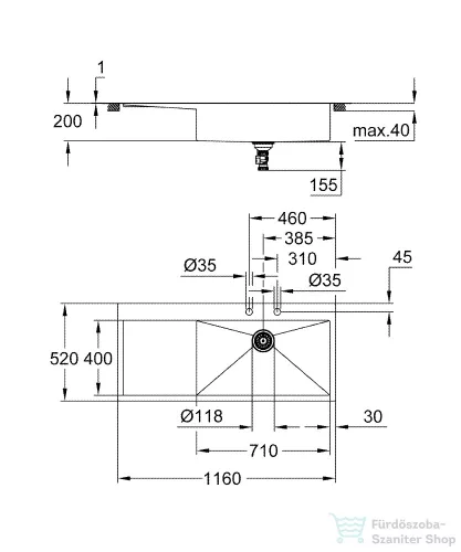 Grohe K1000 ROZSDAMENTES ACÉL MOSOGATÓTÁLCA, CSEPEGTETŐVEL 31582SD1
