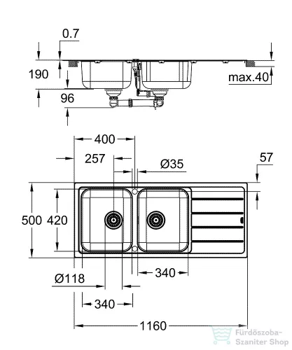 Grohe K500 ROZSDAMENTES ACÉL MOSOGATÓTÁLCA, CSEPEGTETŐVEL 31588SD1
