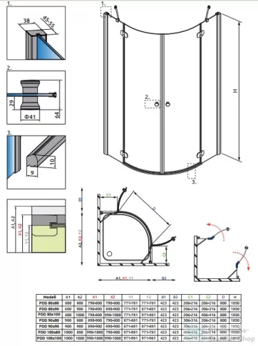 Radaway Torrenta PDD 90x90 íves zuhanykabin króm/átlátszó 31600-01-01
