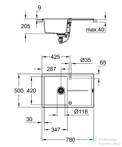 Grohe K400 KOMPOZIT MOSOGATÓTÁLCA CSEPEGTETŐVEL gránit szürke 31639AT0