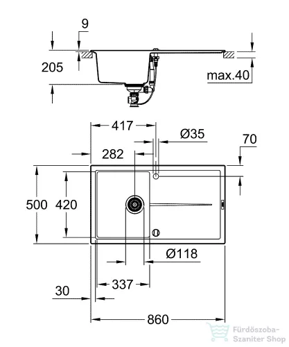 Grohe K400 KOMPOZIT MOSOGATÓTÁLCA CSEPEGTETŐVEL gránit szürke 31640AT0