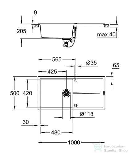 Grohe K400 KOMPOZIT MOSOGATÓTÁLCA CSEPEGTETŐVEL gránit szürke 31641AT0