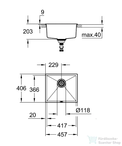 Grohe K700 UNDERMOUNT KOMPOZIT MOSOGATÓTÁLCA gránit fekete 31653AP0