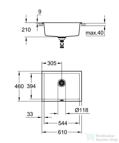 Grohe K700 UNDERMOUNT KOMPOZIT MOSOGATÓTÁLCA gránit fekete 31655AP0