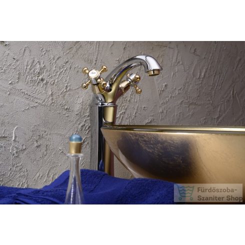Sapho REITANO ANTEA magasított mosdócsaptelep, automata leeresztővel króm/arany 3172L