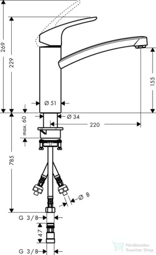 Hansgrohe Focus E2 egykaros konyhai csaptelep DN15 elektromos, átfolyós vízmelegítőkhöz, króm 31804000