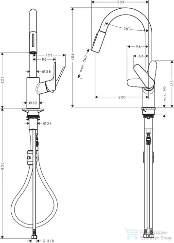 Hansgrohe Focus M41 mosogató csaptelep kihúzható zuhanyfejjel, matt fekete 31815670