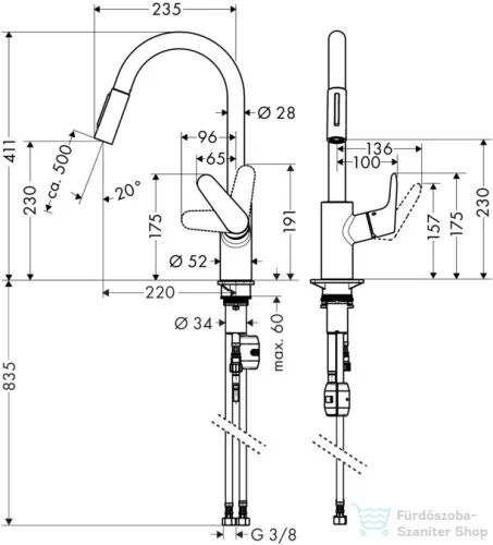 Hansgrohe HG Focus konyhai csaptelep, kihúzható zuhanyfejjel, rozsdamentes acél hatású 31815800