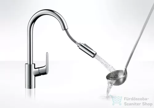 Hansgrohe HG Focus konyhai csaptelep, kihúzható zuhanyfejjel, rozsdamentes acél hatású 31815800