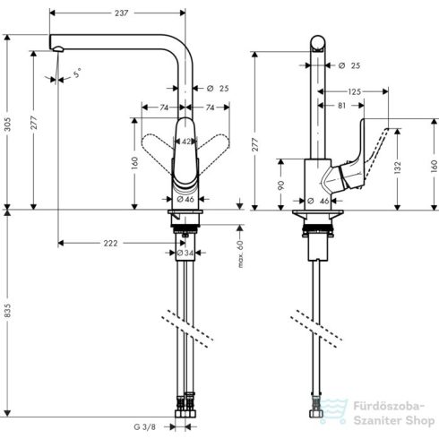 Hansgrohe HG Focus konyhai csaptelep, elforgatható kifolyóval, rozsdamentes acél hatású 31817800