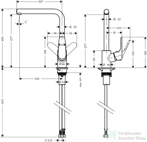 Hansgrohe HG Focus konyhai csaptelep, elforgatható kifolyóval, rozsdamentes acél hatású 31817800