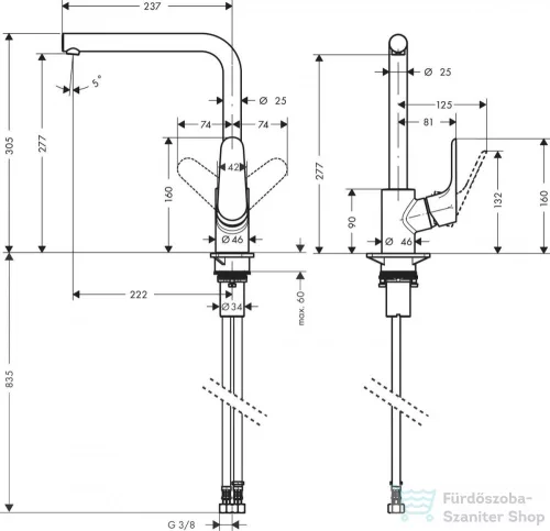 Hansgrohe FOCUS M41 Eco 280 mosogató csaptelep, króm 31827000