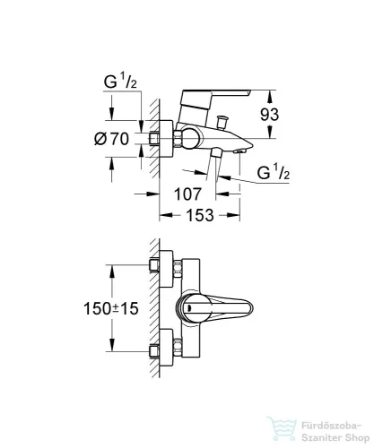Grohe Feel egykaros kádcsaptelep zuhanyváltóval, kádkifolyóval, króm 32269000