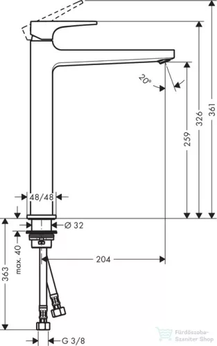 Hansgrohe METROPOL egykaros mosdócsaptelep, 260 Push-Open lefolyóval króm 32512000