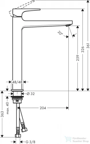 Hansgrohe METROPOL 260 magasított mosdó csaptelep klik-klak leeresztővel, matt fekete 32512670