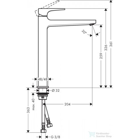 Hansgrohe METROPOL 260 magasított mosdó csaptelep klik-klak leeresztővel, matt fehér 32512700