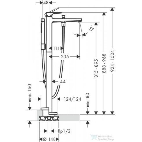 Hansgrohe METROPOL szabadonálló kádtöltő csaptelep zuhanyszettel, matt fekete 32532670