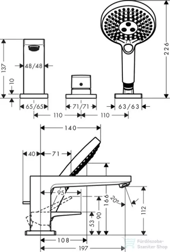 Hansgrohe METROPOL 3-lyukú, egykaros kádcsaptelep, peremre építhető, króm 32551000