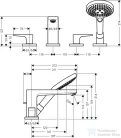 Hansgrohe METROPOL 4-lyukú, egykaros kádcsaptelep, peremre építhető, Secuflex-vel normál fogantyú, króm 32552000