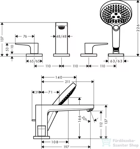 Hansgrohe METROPOL 4-lyukú, egykaros kádcsaptelep, peremre építhető, króm 32553000