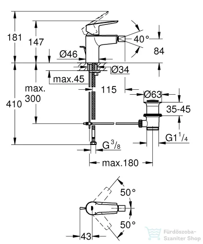Grohe Quickfix START bidé csaptelep automata leeresztővel,matt fekete 325602432