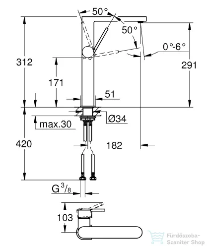 Grohe PLUS XL magasított mosdócsaptelep leeresztő nélkül,Brushed Hard Graphite 32618AL3