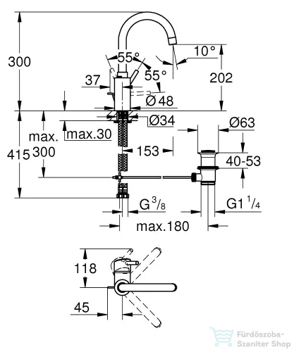 Grohe CONCETTO L magasított mosdó csaptelep automata leeresztővel,Króm 32629002