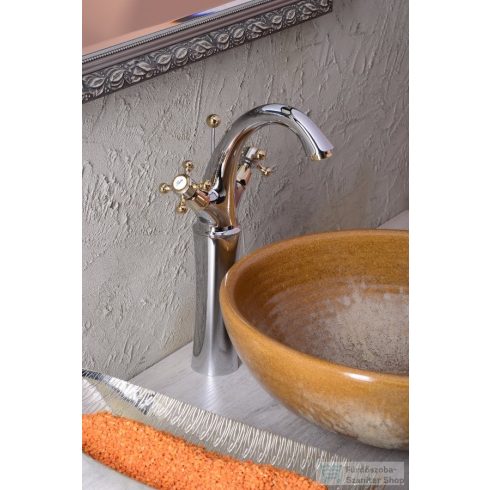 Sapho REITANO ANTEA magasított mosdócsaptelep, automata leeresztővel króm/arany 3272L