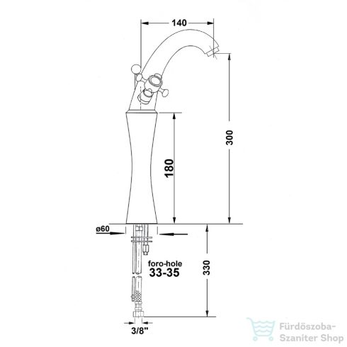Sapho REITANO ANTEA magasított mosdócsaptelep, automata leeresztővel rózsa arany 3277L