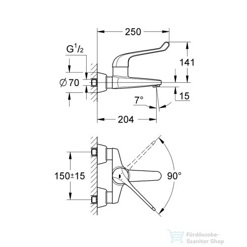 Grohe EUROECO SPECIAL orvosi karos fali mosdó csaptelep leeresztő nélkül,Króm 32795000