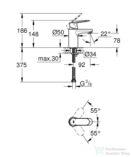 Grohe EUROSMART Cosmopolitan mosdó csaptelep, leeresztő nélkül, króm 32824000
