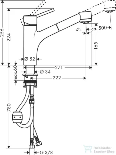 Hansgrohe TALIS S mosogató csaptelep, kihúzható fejzuhannyal, króm 32841000