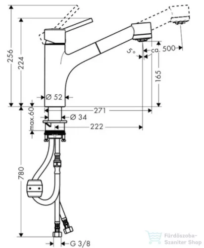 Hansgrohe Talis S egykaros konyhai csaptelep kihúzható zuhanyfejjel 32841000