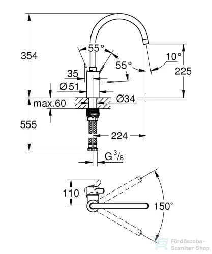 Grohe EUROSMART COSMOPOLITAN EGYKAROS MOSOGATÓCSAP 1/2? króm 3284320E
