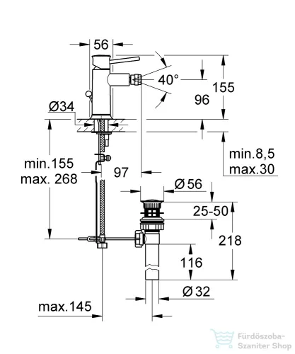 Grohe BAUCLASSIC bidé csaptelep automata leeresztővel,króm 32864000