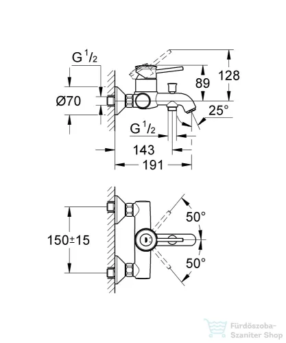 Grohe BAUCLASSIC kádtöltő csaptelep,króm 32865000