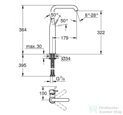 Grohe ESSENCE XL magasított mosdó csaptelep leeresztő nélkül,Cool Sunrise 32901GL1