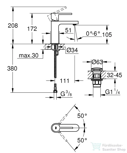 Grohe PLUS mosdó csaptelep, S-méret, klik-klak leeresztővel, króm 33163003