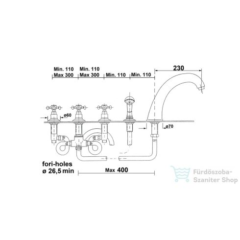 Sapho ANTEA Kádperemre szerelhető csaptelep, öt részes, bronz 3316