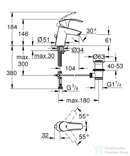 Grohe EUROSMART S mosdó csaptelep automata leeresztővel,Króm 33265002