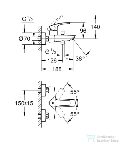 Grohe Eurosmart egykaros kádcsaptelep, króm 33300003