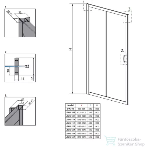 Radaway Premium Plus DWJ 120 tolóajtó króm/átlátszó 33313-01-01N