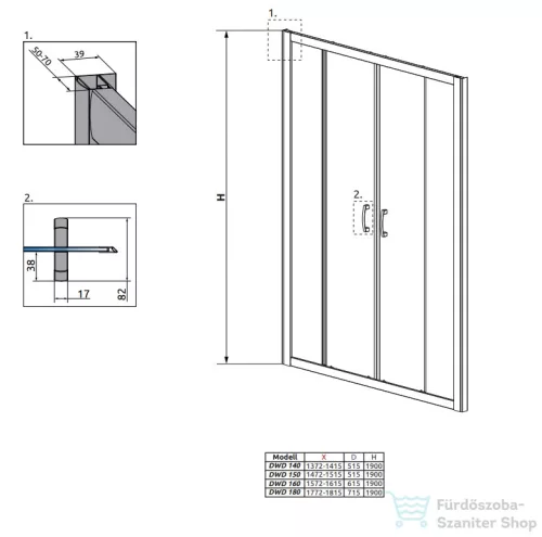 Radaway Premium Plus DWD 160 tolóajtó króm/barna 33363-01-08N