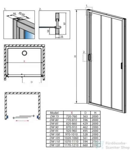 Radaway Evo DW 85 tolóajtó 335085-01-01