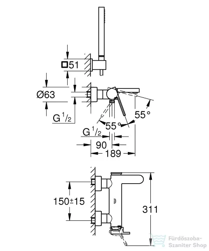 Grohe PLUS egykaros kádcsaptelep, zuhanyszettel, króm 33547003