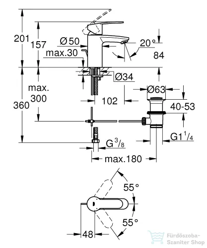 Grohe EUROSTYLE COSMOPOLITAN S mosdó csaptelep automata leeresztővel,Króm 3355220E