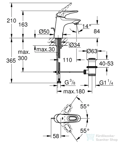 Grohe EUROSTYLE S mosdó csaptelep automata leeresztővel,Hold fehér/króm 33558LS3
