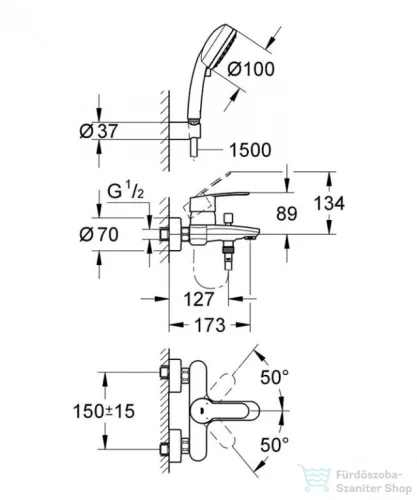 Grohe Eurostyle Cosmopolitan egykaros kádcsaptelep zuhanyszettel, króm 3359220A