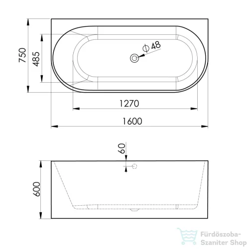 Sapho POLYSAN ASTRA DL MONOLITH aszimmetrikus kád, 160x75x60cm, fehér/fekete (33611MDLB)