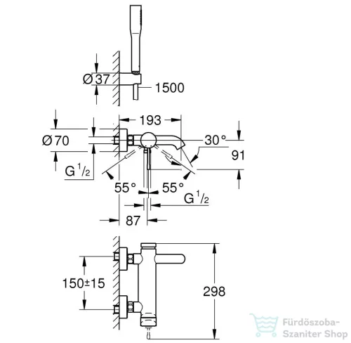Grohe ESSENCE NEW kádtöltő csaptelep zuhanyszettel, matt fekete 336282431